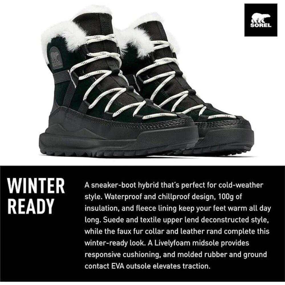 SOREL Women's Out 'N About RMX GLACY 100g Waterproof Boots Black Size 8 - Picture 3 of 5